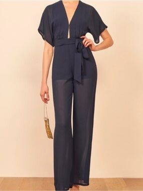 REFORMATION lemongrass navy midnight jumpsuit (unhemmed)